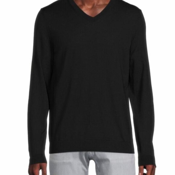 New Hugo Boss V Neck Black Wool Sweater